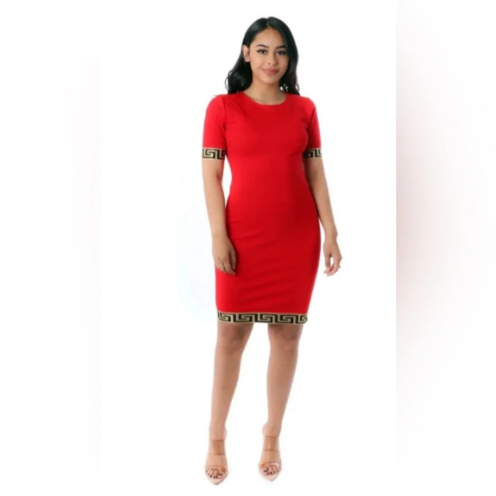 Beautiful Red Dress With Greek “Versace” Design Size Medium